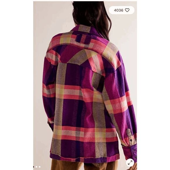 Free People We The Free So Long Summer Pink Purple Flannel XS NWOT - Picture 8 of 10
